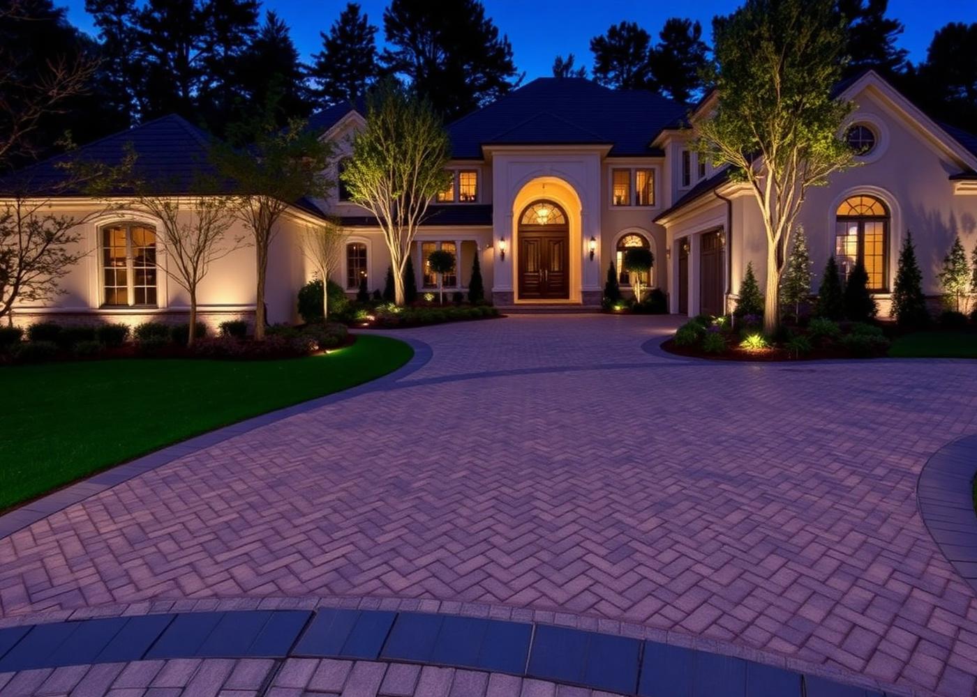 Herringbone paver driveway