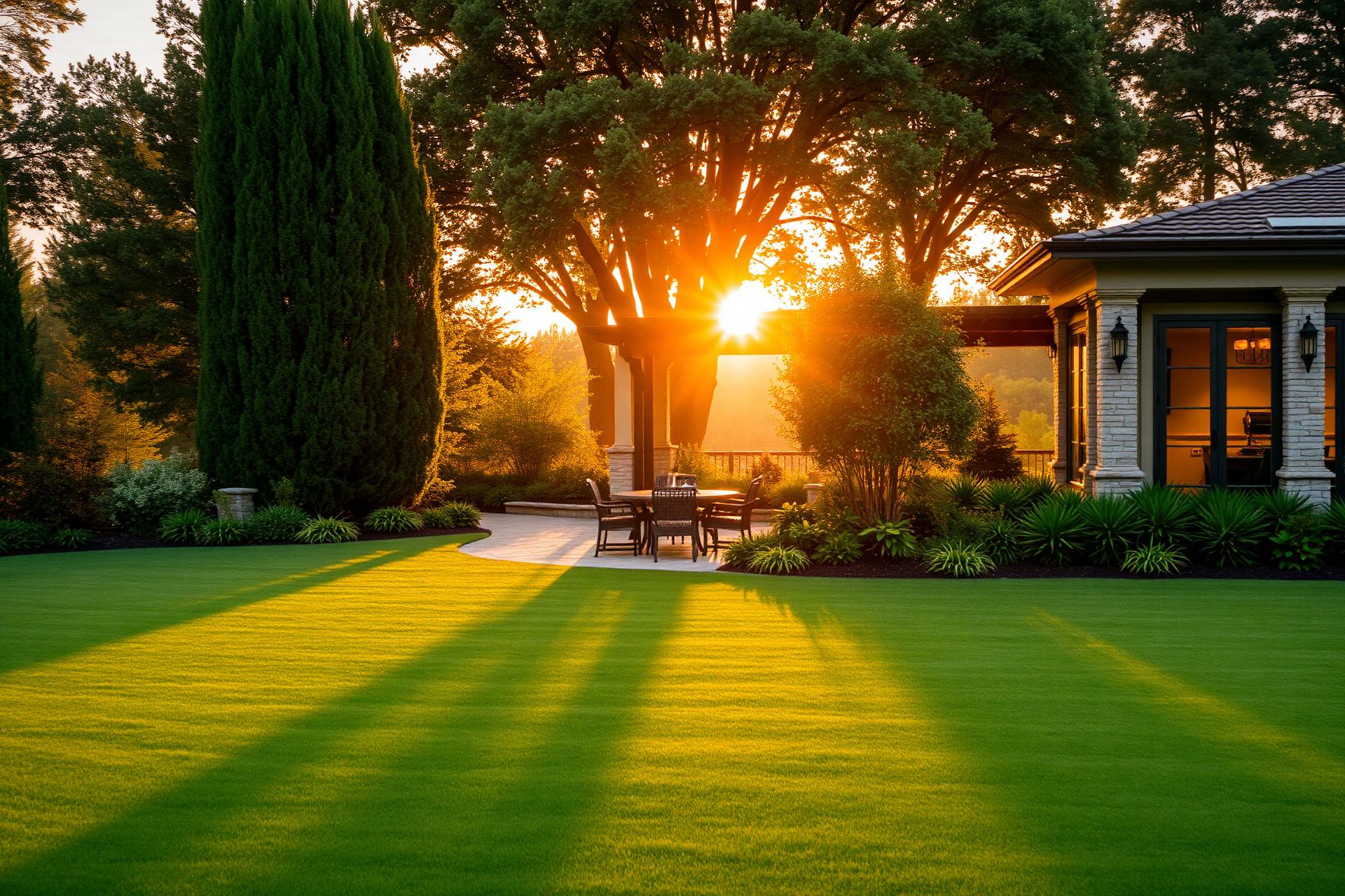 Estate landscape at sunset in Springfield, NE